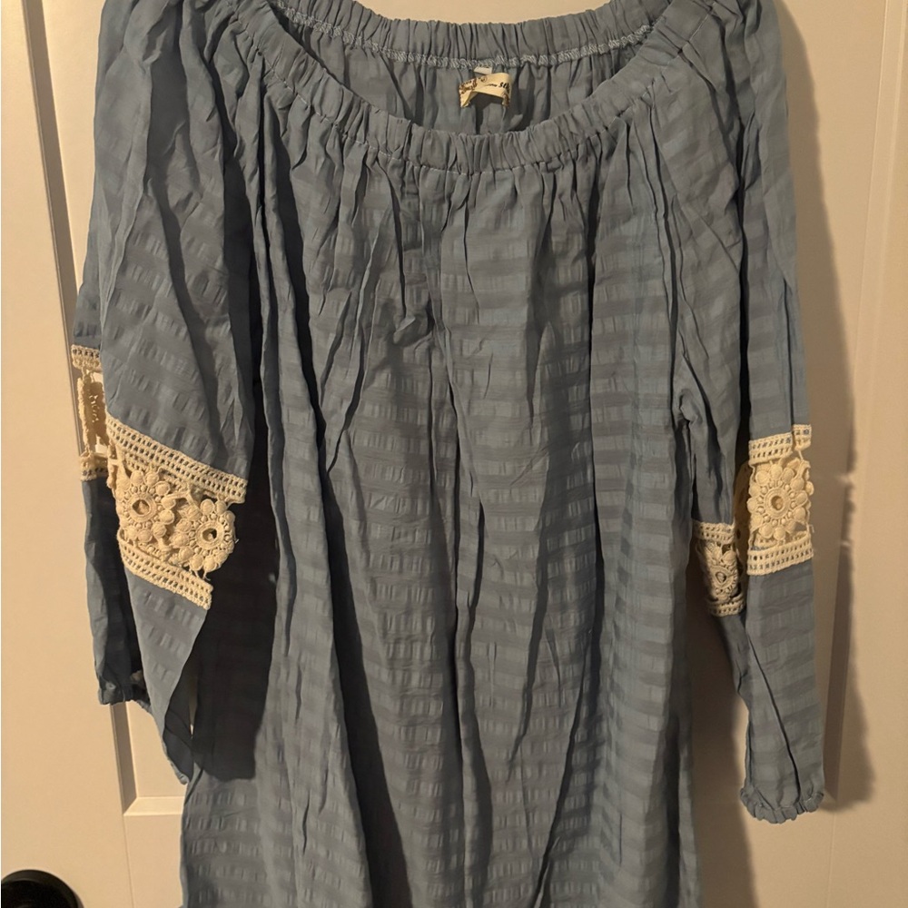 Blue Off-Shoulder Dress with Lace Details